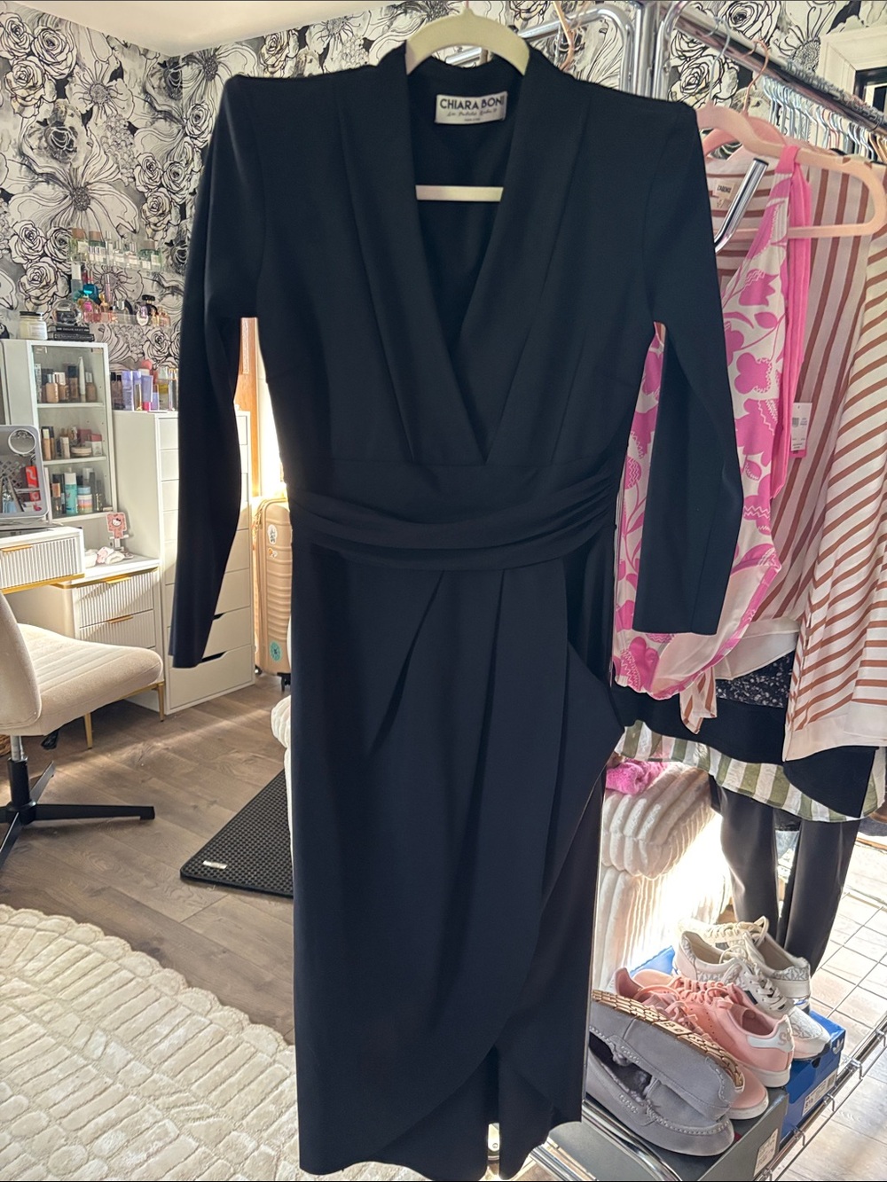 Chiara Boni Black Long-Sleeve Wrap Sheath Dress